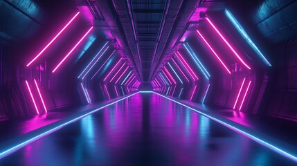 Wall Mural - Neon Lights in a Futuristic Tunnel