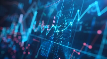 Wall Mural - digital computer screen with rising blue line financial graph showing positive growth for financial 