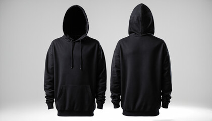 Black hoodie front and back mock-up isolated on white background