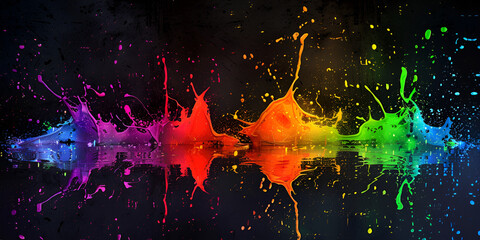 close-up of a colorful liquid in motion, with splashes and droplets flying off the surface, creating a vibrant and dynamic scene.