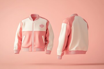 Canvas Print - A stylish pink and cream bomber jacket displayed from multiple angles.