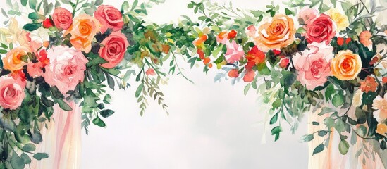 Wall Mural - Watercolor Illustrations of Flowers Scenery and Birds for Weddings