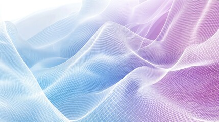 Line art illustration featuring an abstract background element with a three dimensional design of wave shapes grids and beams in blue violet and white hues