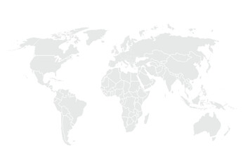 World map.United States, China, Russia, Germany, United Kingdom, Japan, France, India, Brazil, Canada, Italy. Grayscale,isolated on white background