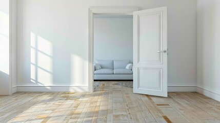 Poster - A living room with a couch and an open door