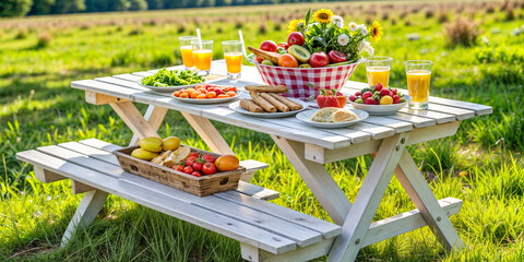 Picnic in the garden on a white table food