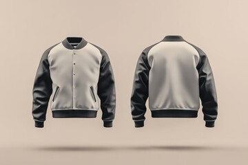 Wall Mural - A stylish varsity jacket displayed from the front and back, showcasing its design and details.