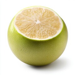 Canvas Print - A halved green pomelo with a white flesh, isolated on a white background.