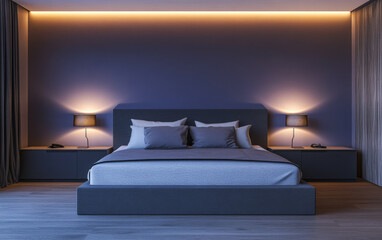 Elegant bedroom interior design with warm lighting and soft colors