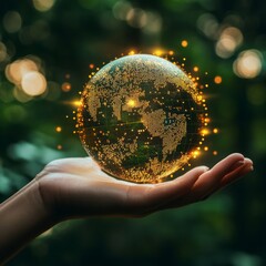 Poster - A hand gently cradles a glowing globe, representing global interconnectedness and hope for the future.