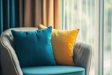 Wall Mural - Blue and Yellow Pillows.