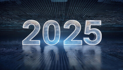 2025 happy new year digital technology background 3d rendering