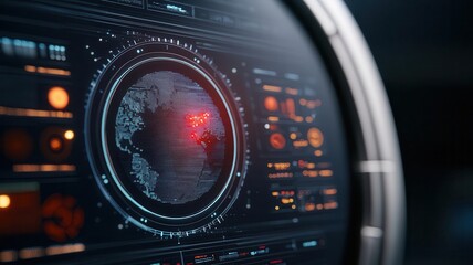 Close-up of AI-driven cybersecurity dashboard monitoring financial transactions, fintech, security interface