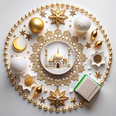 Top view on islamic new year decorative elements