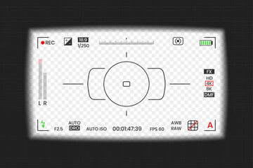 Wall Mural - Camera viewfinder video or photo frame recorder flat style design vector illustration. Digital camera viewfinder with exposure settings and focusing grid template.