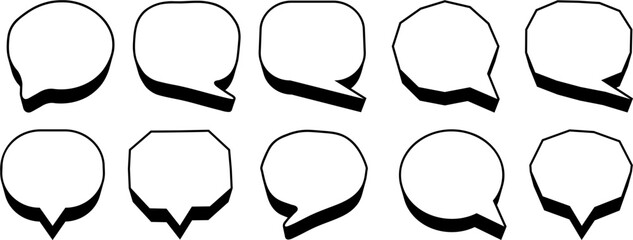 3D Speech Bubble Icons Set in Various Shapes, Perfect for Chat Interfaces, Messaging Apps, and Communication Design Elements in Modern User Interface and Graphic Design Projects