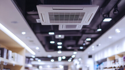 Ceiling air conditioning unit in modern store with bright lights