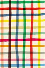 Watercolor painting of colorful stripes forming plaid pattern