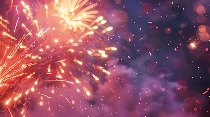 Poster - Brightly Colorful Fireworks on twilight background