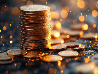 Wall Mural - Stack Money Business success growing concept, bokeh background, warm tone.