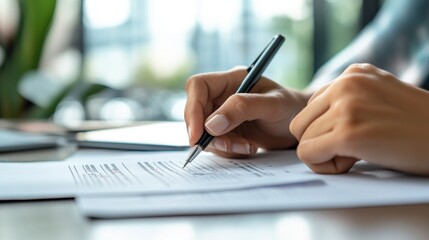 Close-up of Hands Filling Out a Paper Form