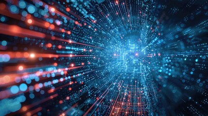 futuristic simulation of 5g network concept artificial intelligence quantum physic matrix particles 