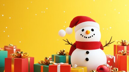 Poster - Snowman with Present and Snow in Christmas