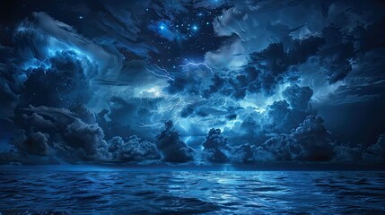 Storm by the sea Thunder sky Rain Heavy dark clouds with sparkling lightning