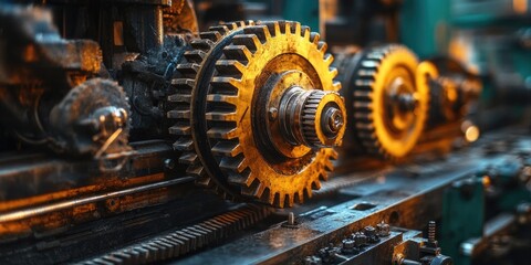 Leinwandbilder - Close-up view of old rusty gears connecting and working together