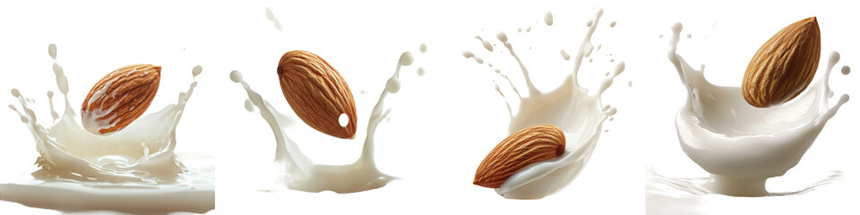 Canvas Print - An almond nut falls into milk, yogurt, sour cream, and splashes into Splash