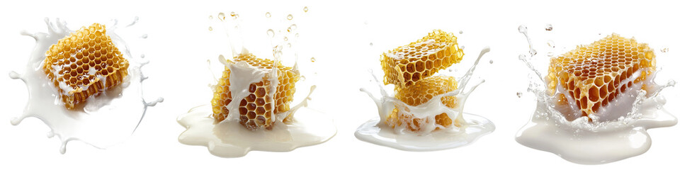 Canvas Print - The honeycomb drips into the milk, yoghurt, sour cream, and splash