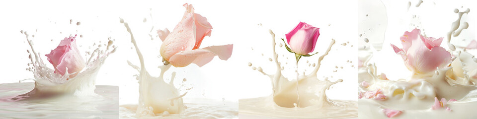 Canvas Print - There is a splash of milk, yogurt, sour cream, and rose petals on the surface