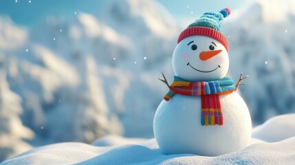 Poster - Snowman with Present and Snow in Christmas