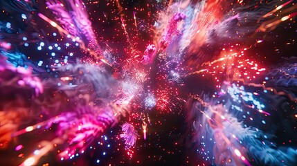 Poster - colorful explosions of huge fireworks during the festivities at night