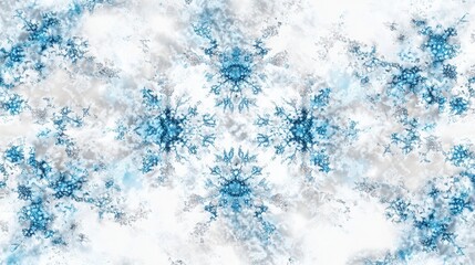 Poster - Abstract representation of snowflakes with intricate blue patterns on a soft white background evokes a feeling of winter tranquility. Generative AI