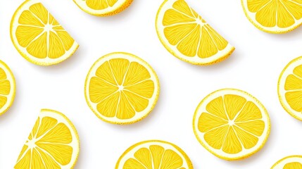 Simple and clean lemon slice pattern, repeating yellow citrus motifs on a crisp white background