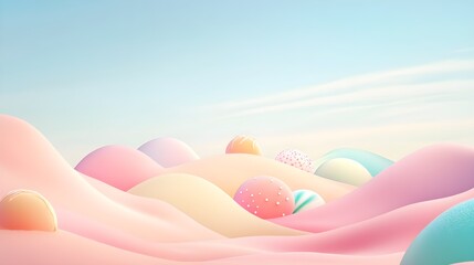 minimal backdrop featuring rolling hills made of pastel-colored candy and sweets 