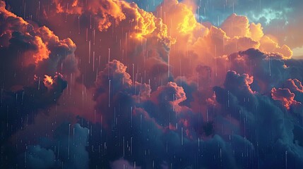 Wall Mural - Raining clouds in the evening during sunset