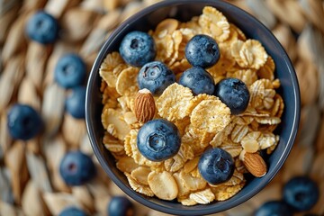 Wall Mural - Healthy Breakfast: Blueberries, Almonds, and Cornflakes Mix - Perfect for Balanced Diet and Nutrition