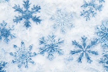 Aufkleber - Intricately designed blue snowflakes rest elegantly on a pristine white surface, adding a touch of winter magic and elegance. Generative AI