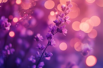 Canvas Print - Delicate purple flowers blooming softly under dreamy bokeh lights in a tranquil setting during early evening hours