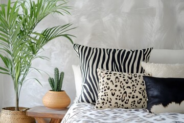 Subtle boho animal prints, like zebra or leopard, set against a plain background for a stylish and minimal look