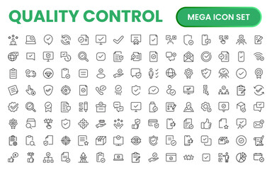 quality control line icon set. included the icons as inspect, qa, qualify, quality control, check, v