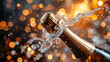 © Alisha AI - open bottle of champagne, with bubbles. The background is filled