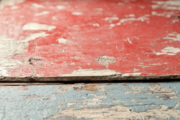 Wall Mural - Close-up of Weathered Wood with Red and Blue Paint