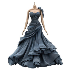 Elegant blue evening gown showcasing exquisite draping and stylish design, perfect for formal occasions and special events.