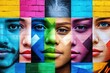 © DachAI - A vivid mural showcasing diverse human faces, each painted in vibrant colors on a brick wall, symbolizing unity and diversity through art and culture.