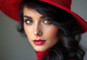 Poster - portrait of a woman in red hat