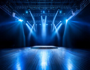 Free stage with lights, lighting devices.