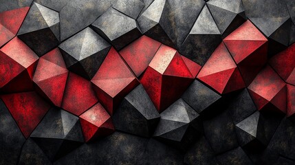 Wall Mural - Crimson Geometry: A mesmerizing abstract background of red and black 3D geometric shapes, creating a dramatic and modern design element.